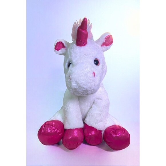 Tom's Toy Unicorn Plush 18” Stuffed Animal White Pink Shiny Hooves Colorful Hair - Picture 1 of 9